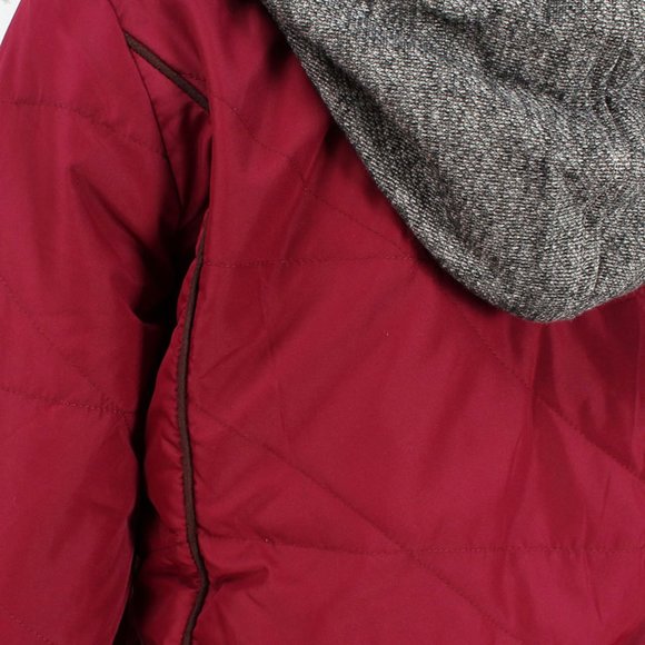 Burgundy Grey Jersey Hooded Padded Jacket - Picture 9 of 11